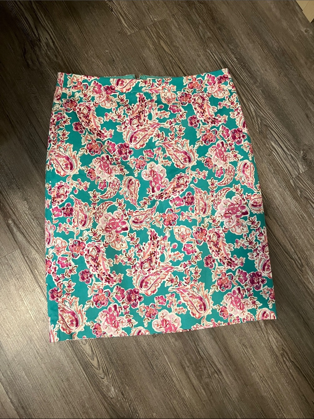 J. Crew Factory Teal Floral Paisley Pencil Skirt